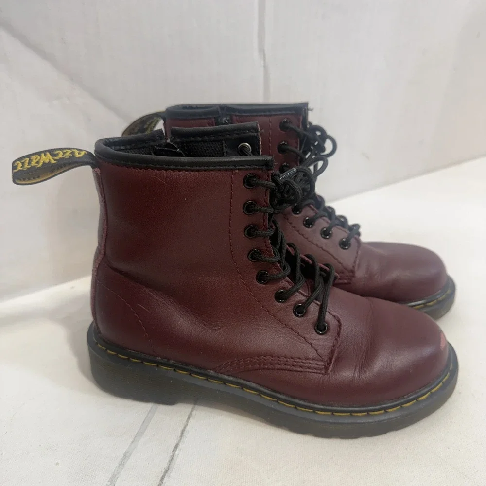 Dr. Martens Delaney Unisex Kids Burgundy Red Casual Side Zip Doc Boots Size 2